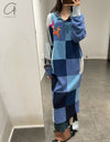 YANYAN KNITS 24 Autumn and Winter Plaid Hoodie Dress YYK-YYW24-1631-LAN Blue
